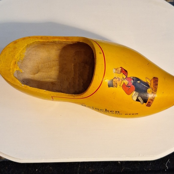 Heineken Holland Beer Other - Vintage 1970s Dutch Carved Heineken Wooden Shoe Clog Promotional Item